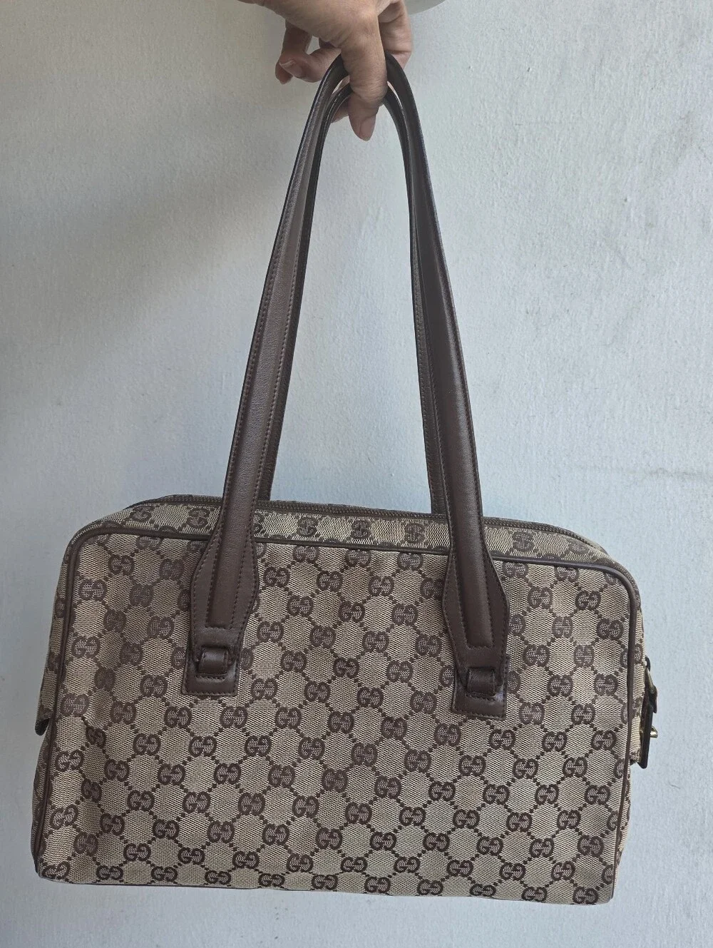 GUCCI Vtg GG Monogram Canvas Tote Briefcase Top Handle Shoulder Bag